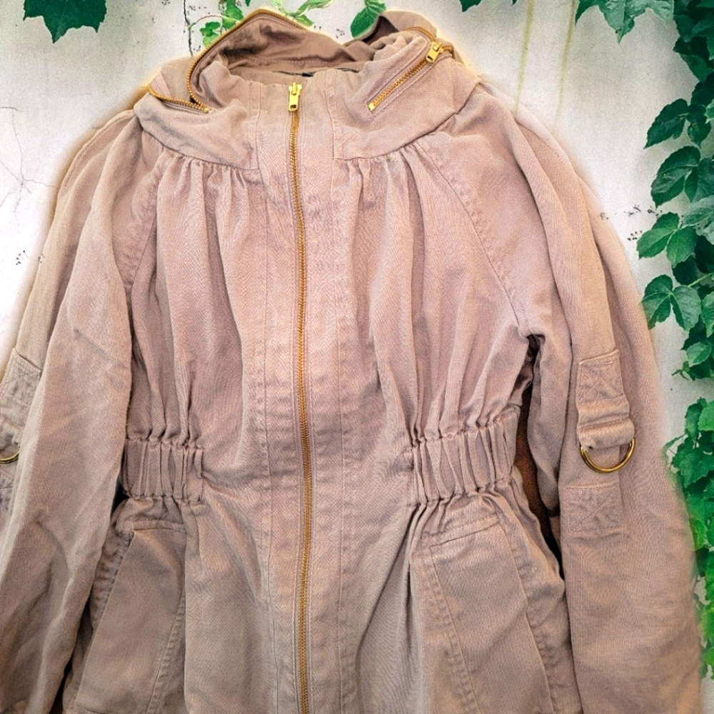 French Connection Underground Twill Jacket - gray/lavender with gold zipper
